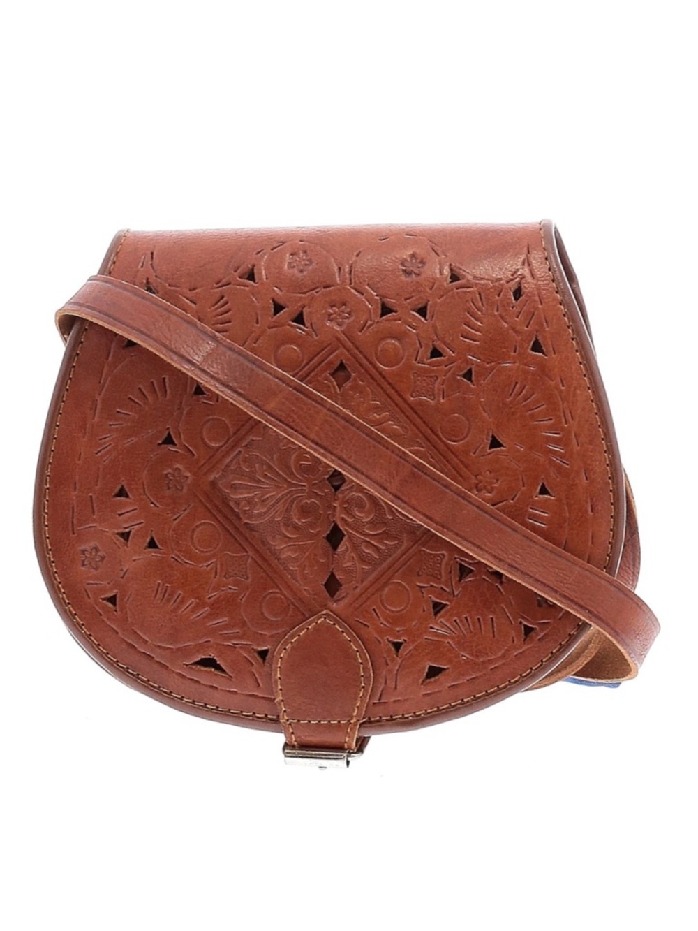 Vintage Hand-Tooled Brown Leather Crossbody Saddle Bag